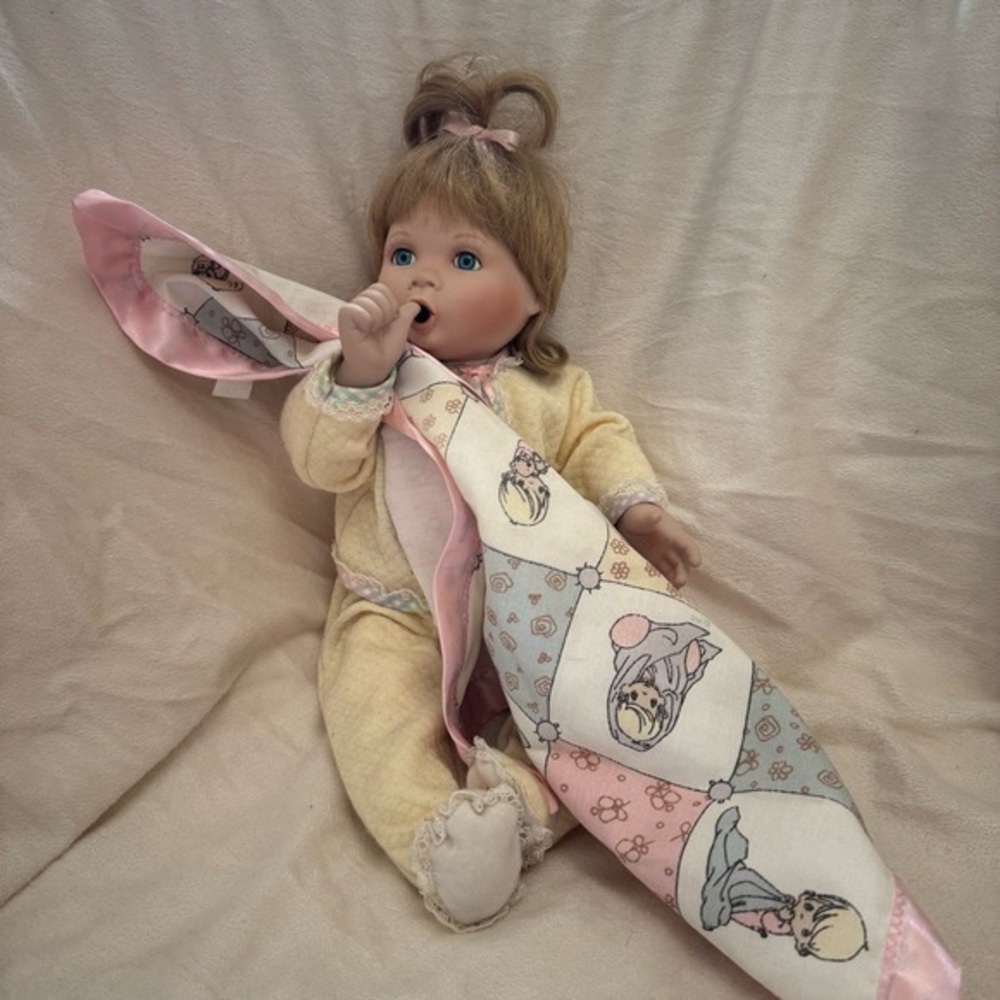 Vintage Baby Doll with Pink Ribbon and Lovey - Picture 1 of 7